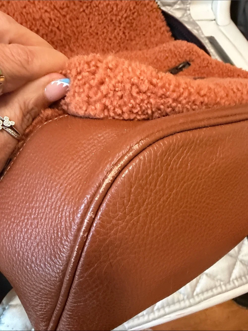 Coach Rust Orange Leather-Trim Sherpa Backpack
